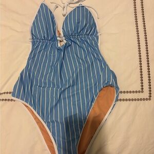 J. Crew Blue and White Striped One Piece Swimsuit